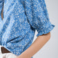 Blue Blouse with Floral Design and short sleeves