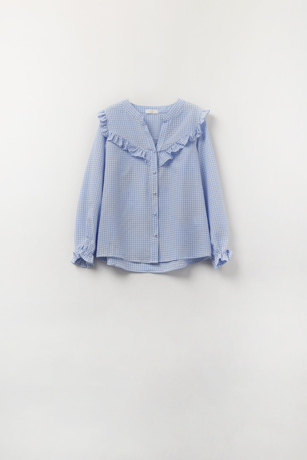Q2 blue blouse with ruffles