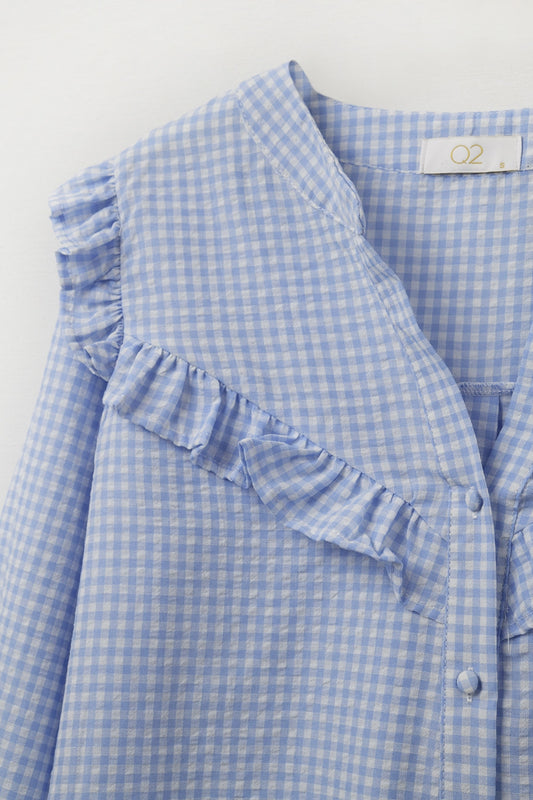 blue blouse with ruffles