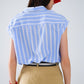 Blue Blouse With Vertical Stripes And Short Sleeves