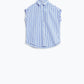 Blue Blouse With Vertical Stripes And Short Sleeves