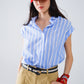 Blue Blouse With Vertical Stripes And Short Sleeves