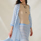 Q2 Blue Boho Style Cardigan With Stripes Pointelle Knit and Fringe Details