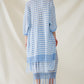 Blue Boho Style Cardigan With Stripes Pointelle Knit and Fringe Details