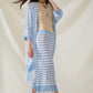 Blue Boho Style Cardigan With Stripes Pointelle Knit and Fringe Details