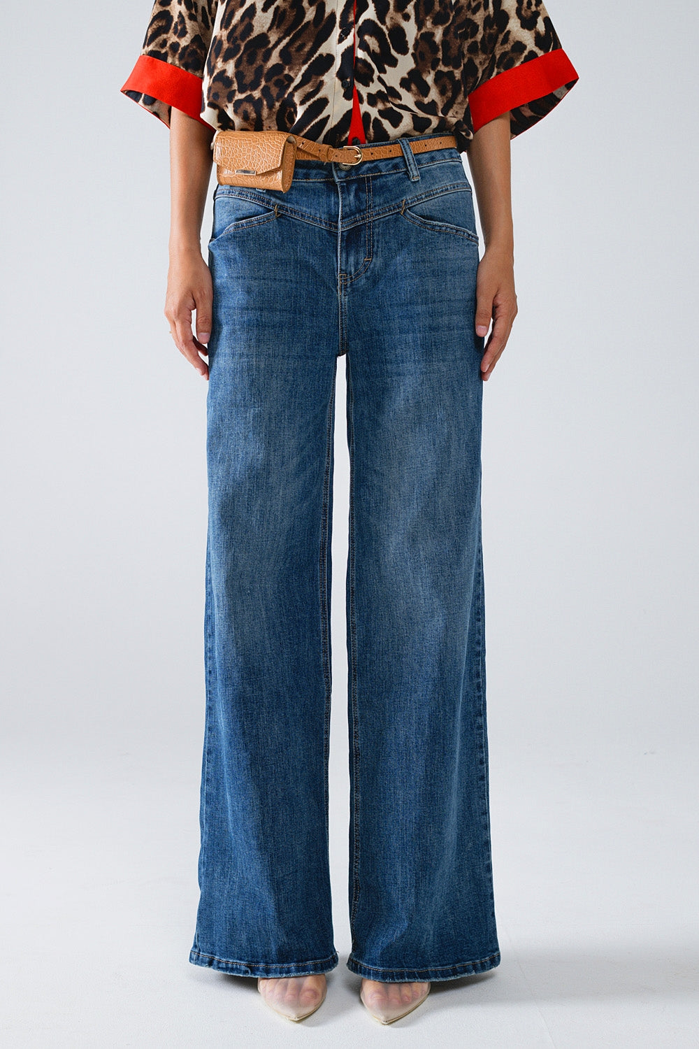 Q2 Blue Flare Jeans With Stitching Detail