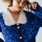 blue leopard print cardigan made of knitted fabric with wool