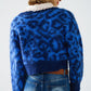 blue leopard print cardigan made of knitted fabric with wool