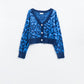 blue leopard print cardigan made of knitted fabric with wool