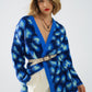 Q2 Blue Leopard print cardigan with wool