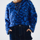 Q2 Blue Leopard print sweater made of knitted fabric with wool