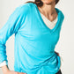 Q2 Blue long sleeve v neck top in modal