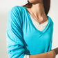 Blue long sleeve v neck top in modal