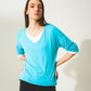 Blue long sleeve v neck top in modal