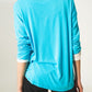 Blue long sleeve v neck top in modal