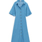 Blue Maxi Shirt Dress With Polo Collar