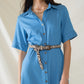 Blue Maxi Shirt Dress With Polo Collar