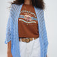 blue Open Cardigan With Fringe Ends and 3/4 sleeves