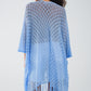 blue Open Cardigan With Fringe Ends and 3/4 sleeves