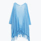 blue Open Cardigan With Fringe Ends and 3/4 sleeves