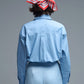 Blue Oversized Poplin Shirt With White Beaded Bow Buttons