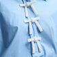 Blue Oversized Poplin Shirt With White Beaded Bow Buttons