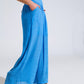 Blue Palazzo style Pants With Side Pockets And Thick Waist Band