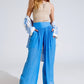 Blue Palazzo style Pants With Side Pockets And Thick Waist Band