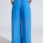 Blue Palazzo style Pants With Side Pockets And Thick Waist Band