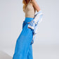 Blue Palazzo style Pants With Side Pockets And Thick Waist Band