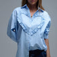 Blue Relaxed Striped Shirt With Heart Seam Detail