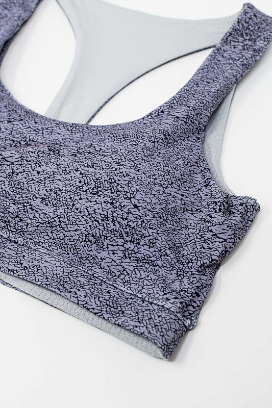 Blue Seamless Sports Bra with Abstract Crackle Pattern