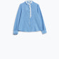 Blue Shirt With Vertical White stripes With Lace Detail