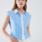 Blue Shirt With White Seams And Button Up Closing