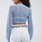 Blue short crochet cardigan with lurex detail