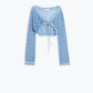 Blue short crochet cardigan with lurex detail