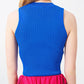 Blue Sleeveless Cropped Thin Sweater