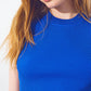 Blue Sleeveless Cropped Thin Sweater