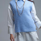 Q2 Blue sleeveless sweater with gold buttons on side
