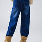 Blue Straight Jeans With Seam Details