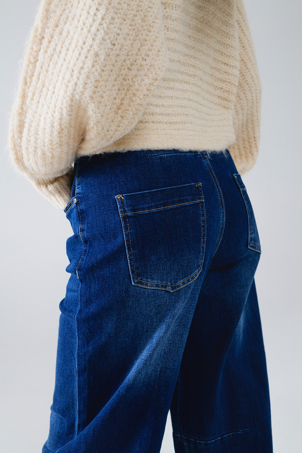 Blue Straight Jeans With Seam Details