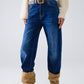 Blue Straight Jeans With Seam Details