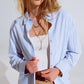 Q2 Blue Striped Button Up Blouse