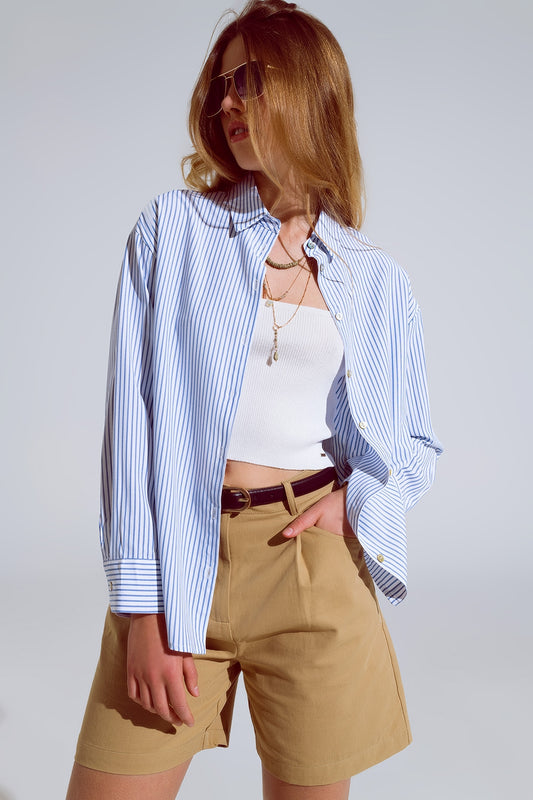 Blue Striped Button Up Blouse