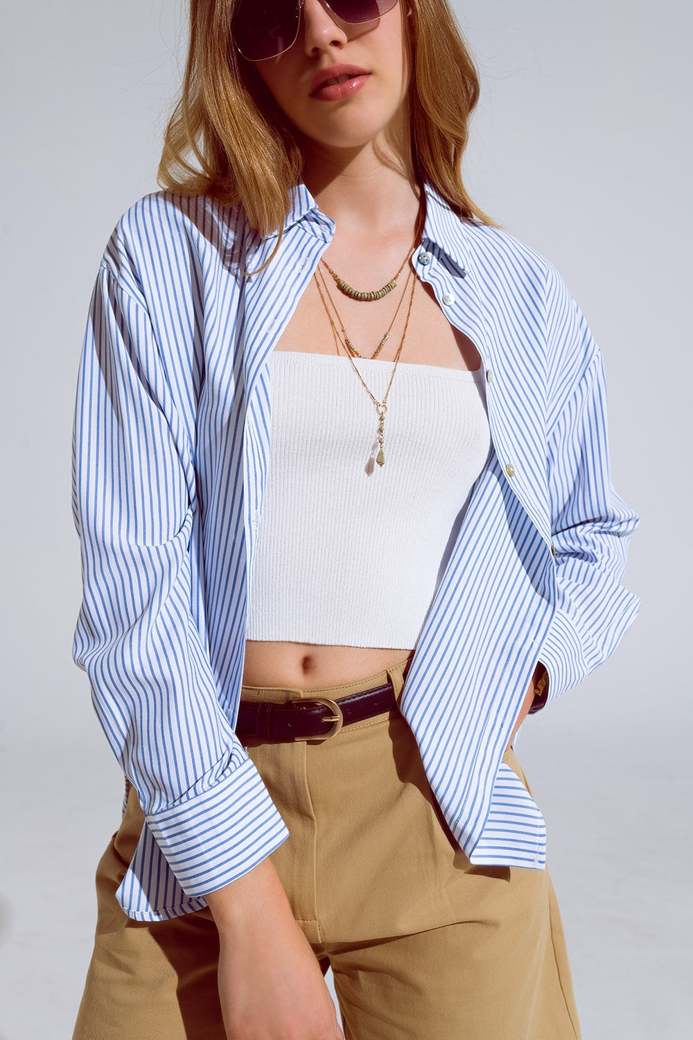 Blue Striped Button Up Blouse