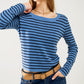 Q2 Blue striped fine knit sweater with boat neck