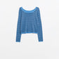 Blue striped fine knit sweater with boat neck