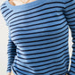 Blue striped fine knit sweater with boat neck