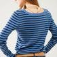 Blue striped fine knit sweater with boat neck