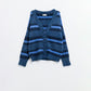 Q2 blue striped fluffy cardigan